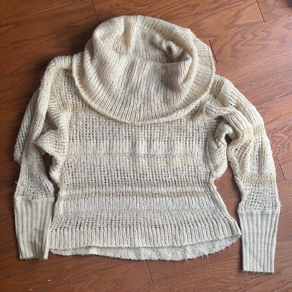 Kensie Cowl Neck Open Knit Slouchy Oversized Sweater Cream Size XS